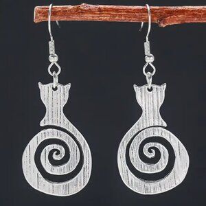 Silver Cat Spiral Drop Earrings - Elegant Women’s Jewelry